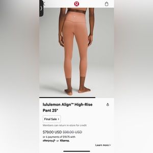 Lululemon Leggings Align 25